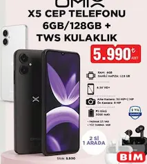 OMİX X5 СЕP TELEFONU 6GB/128GB + TWS KULAKLIK